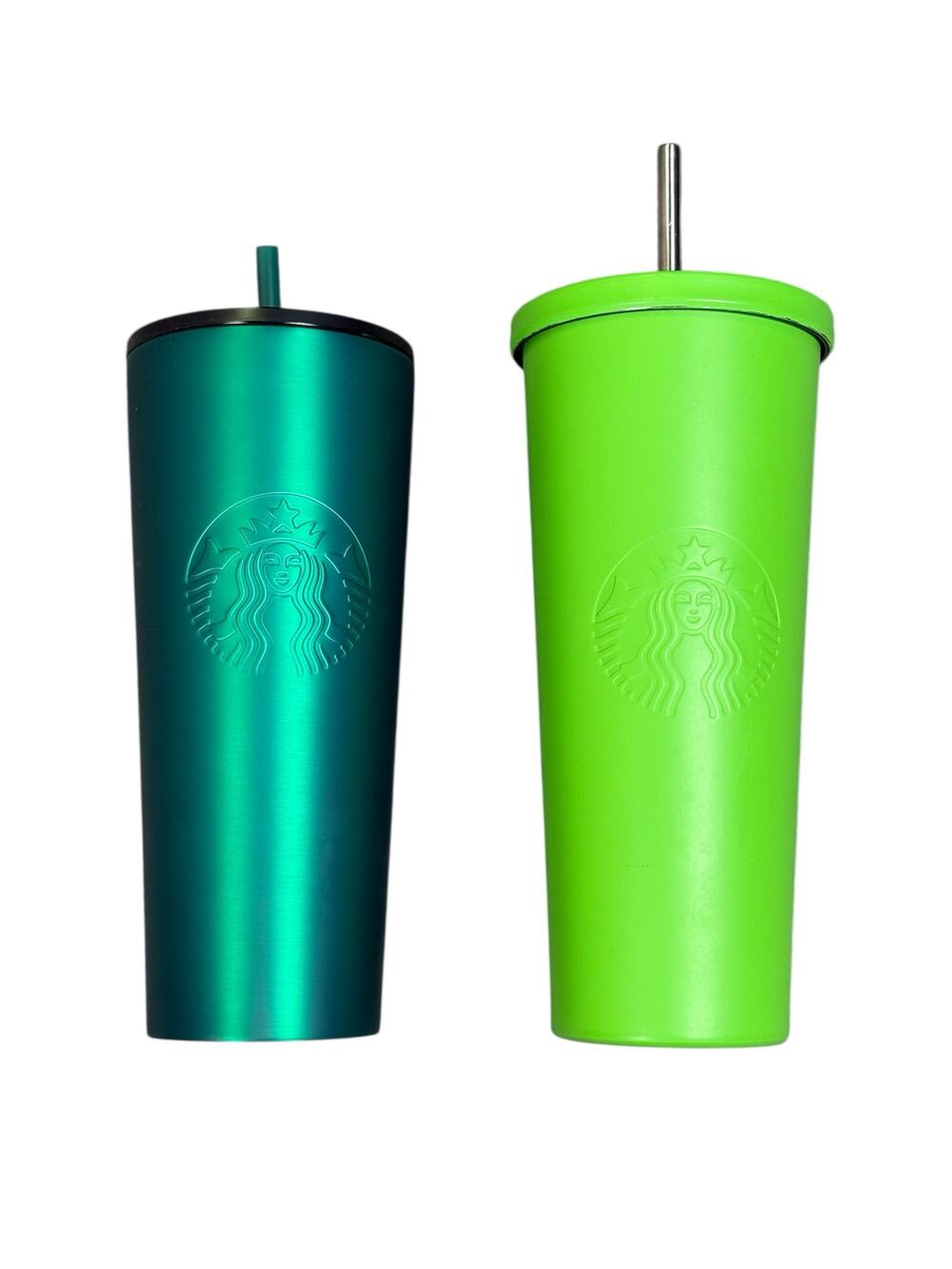 Starbucks Cold Cup Set of 2 Bundle Lot 24oz Stainless Steel Tumbler Green Coffee